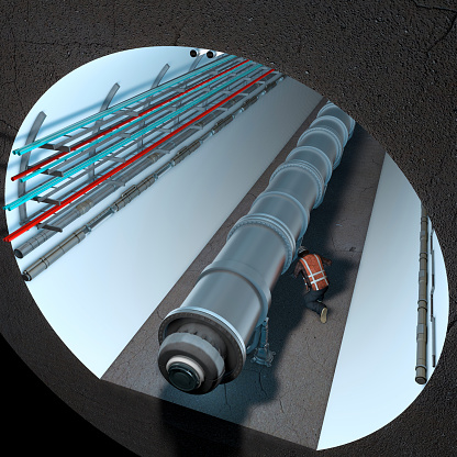 Section of the Cern tunnel. European Organization for Nuclear Research. It is the largest laboratory in the world of particle physics. 3d rendering