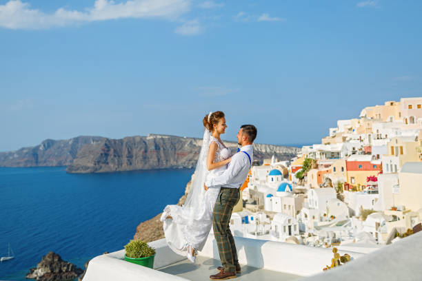 istock Beautiful wedding couple e on Santorini 1095990052
