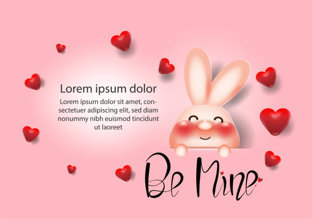 симпатичный маленький кролик, красное сердце творческие обращается руки сделали текстовые сообщения, счастливый день валентина прекрасны - cherry valentine stock illustrations