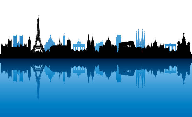 유럽 스카이 라인 (모든 건물은 완료 / 이동) - budapest houses of parliament london city cityscape stock illustrations