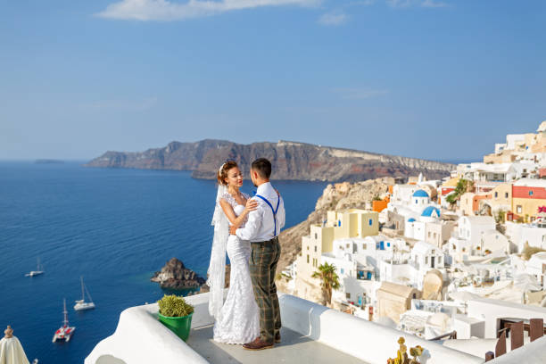 istock Beautiful wedding couple e on Santorini 1095992616