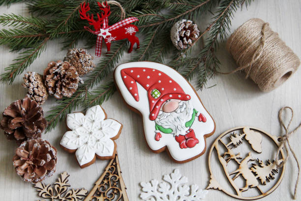 istock Handmade rectangular cookies on a wooden table. Merry Christmas and Happy New Year 2018! Dwarf 1095994594
