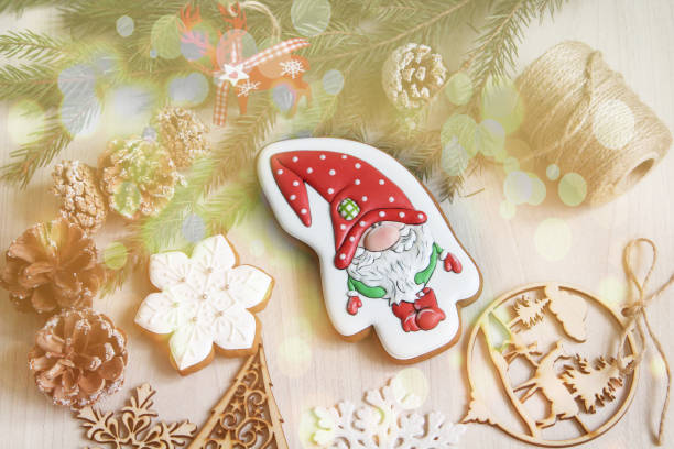 istock Handmade rectangular cookies on a wooden table. Merry Christmas and Happy New Year 2018! Dwarf 1095994738