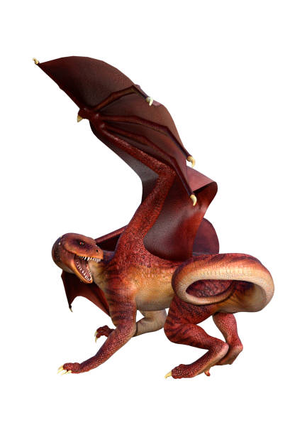 istock 3D illustration red fantasy dragon on white 1095999112