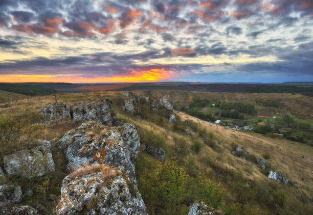 istock dramatic autumn dawn. picturesque rocks. morning silence 1096000766