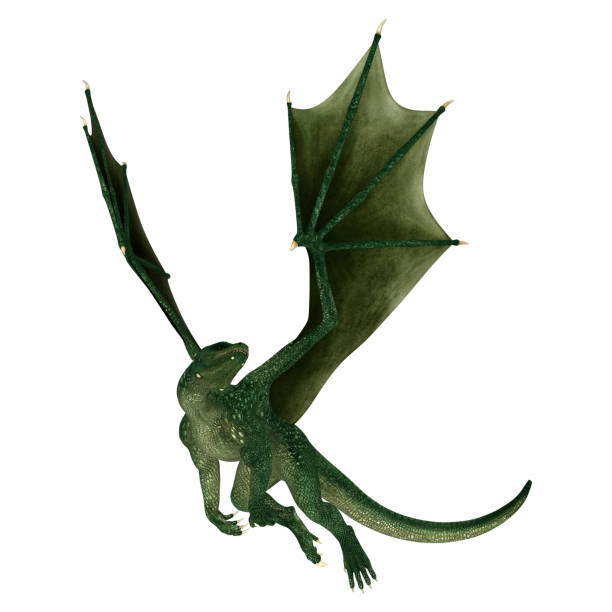istock 3D illustration green fantasy dragon on white 1096000768