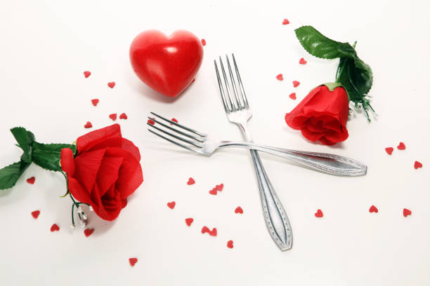 istock Festive table setting for Valentine's Day with forks and hearts 1096009264