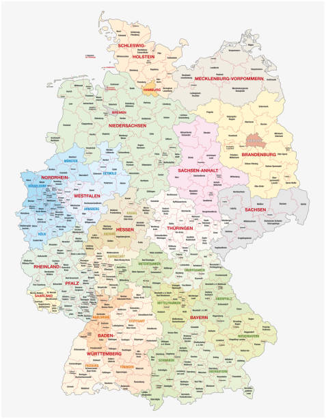 ilustrações de stock, clip art, desenhos animados e ícones de administrative and political vector  map of germany, newly revised 2019 - alemanha