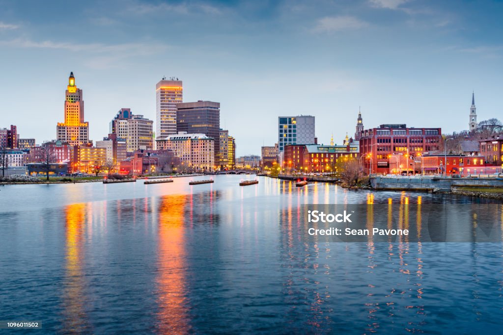 Providence, Rhode Island downtown cityscape viewed from above the Providence River. Rhode Island Stock Photo