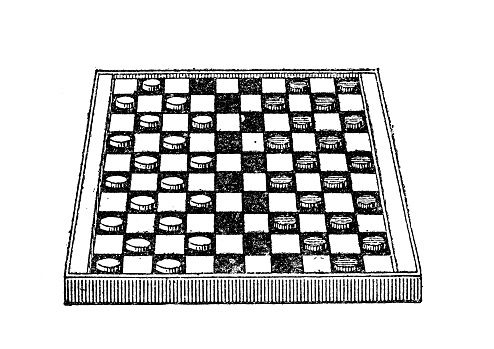 Antique old French engraving illustration: Checkers Draughts