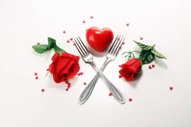 istock Festive table setting for Valentine's Day with forks and hearts 1096015138