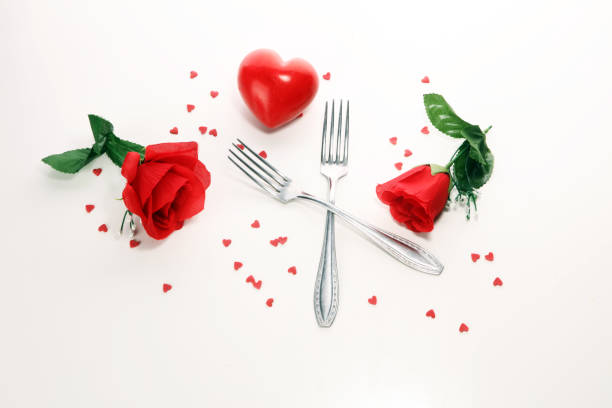istock Festive table setting for Valentine's Day with forks and hearts 1096015650