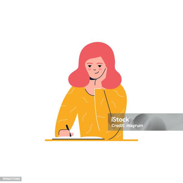 Girl Is Writing Education Learning Vector Illustration Stock Illustration - Download Image Now