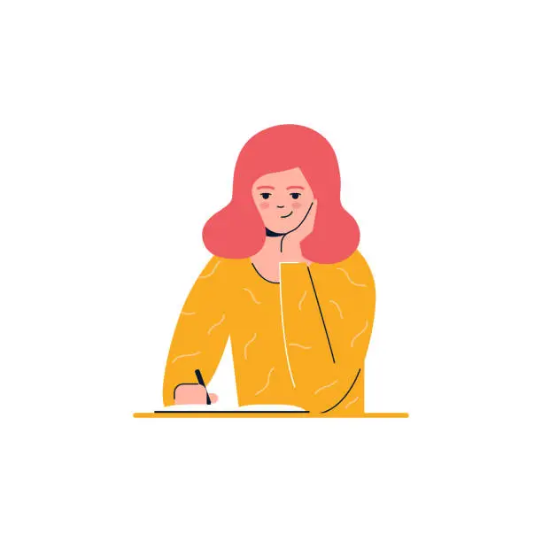 Vector illustration of Girl is writing, education, learning vector illustration