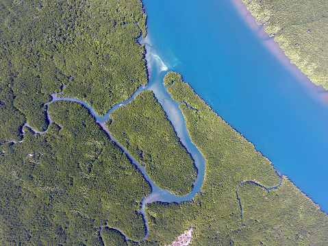 Aerial view on estuaries and strait