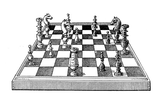 Antique old French engraving illustration: Chessboard