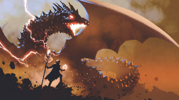 illustrazioni stock, clip art, cartoni animati e icone di tendenza di evocando il drago - draghi