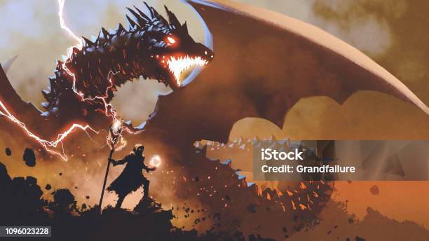 Summoning The Dragon Stock Illustration - Download Image Now - Dragon, Fantasy, Wizard