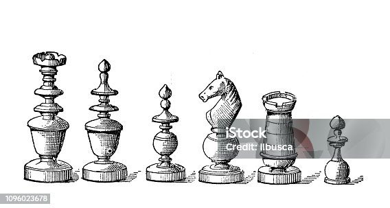 istock Antique old French engraving illustration: Chess pieces 1096023678