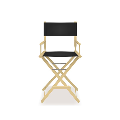 Realistic 3d Detailed Director Cinema Chair Symbol of Film Industry Cinematography Equipment. Vector illustration of Producer Seat