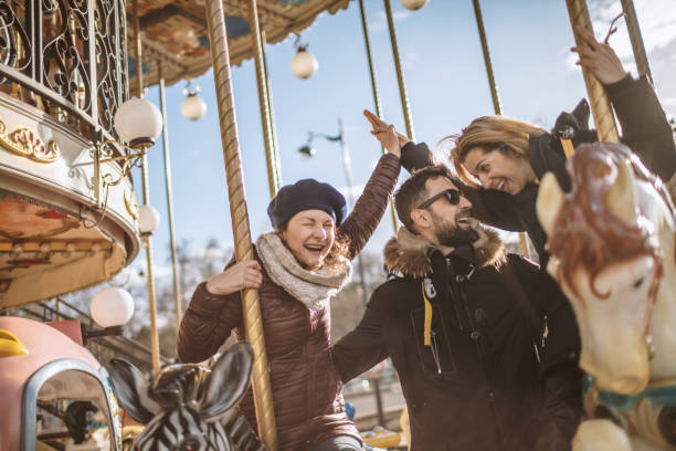 istock Friends having fun on Carousel at Paris 1096033416