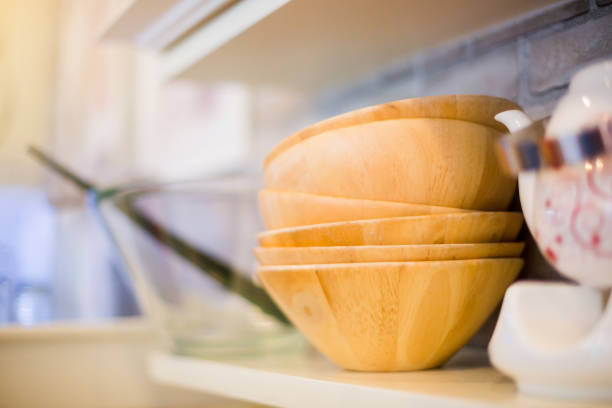 istock wooden bowl on Shelves 1096037844