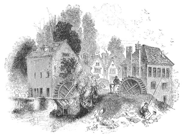 ilustrações, clipart, desenhos animados e ícones de grange mills em bidford-on-avon, warwickshire, inglaterra - bidford
