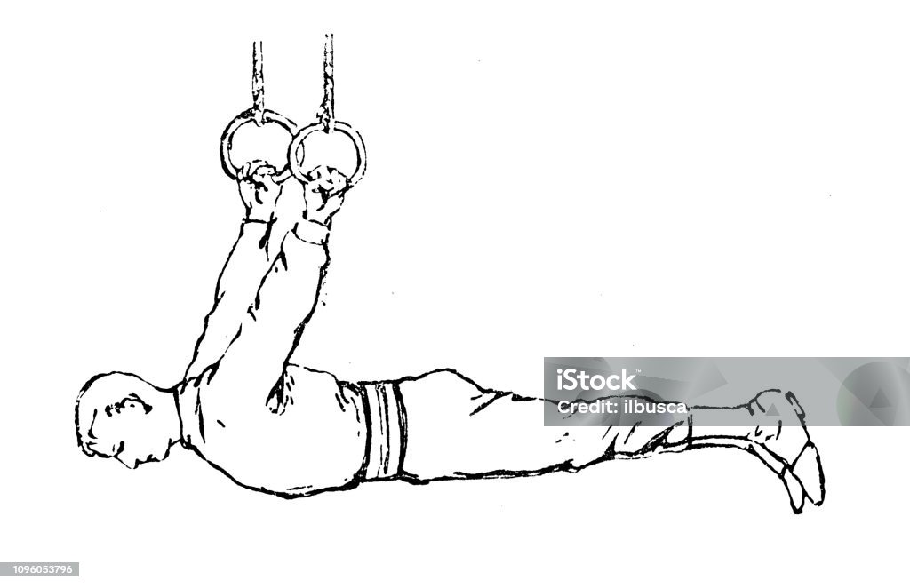 Antique old French engraving illustration: Gym exercise Gymnastics stock illustration