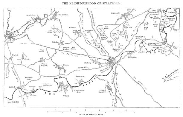 istock Old Map of the Stratford-on-Avon District of England circa 16th Century 1096055930