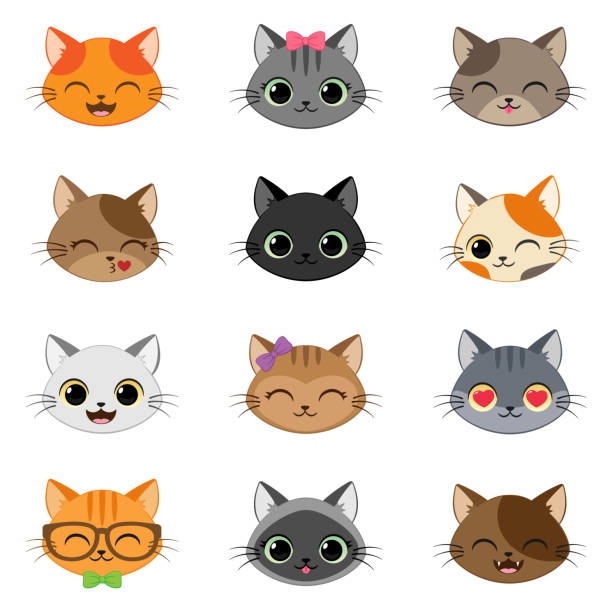 вектор мультфильм кошек - голова животного stock illustrations