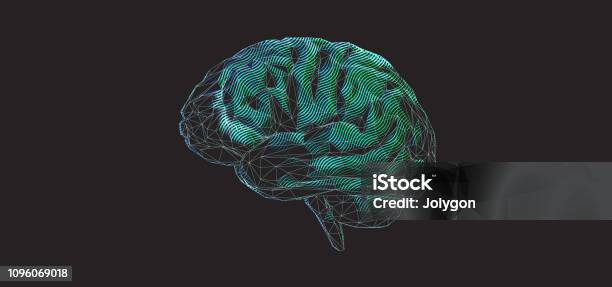 Green Python Brain Green Polygonal Brain Graphic Design On Dark Bg Stock Illustration ...