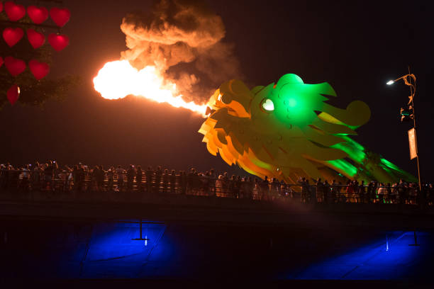 istock Bridge dragon spews fire in Da Nang 1096069506