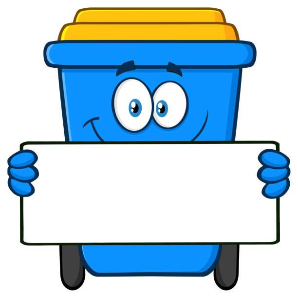 Smiling Blue Recycle Bin Cartoon Mascot Character Holding A Blank Sign Stock Illustration - Download Image Now - iStock Smiling Blue Recycle Bin Cartoon Mascot Character Holding A Blank Sign Stock Illustration - Download Image Now - iStock