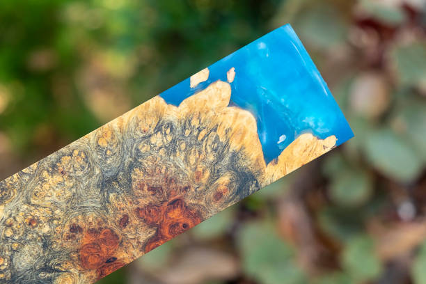 istock Casting epoxy resin Stabilizing burl exotic wood, close up blue sky Abstract art background texture, hybrid for blanks 1096081488
