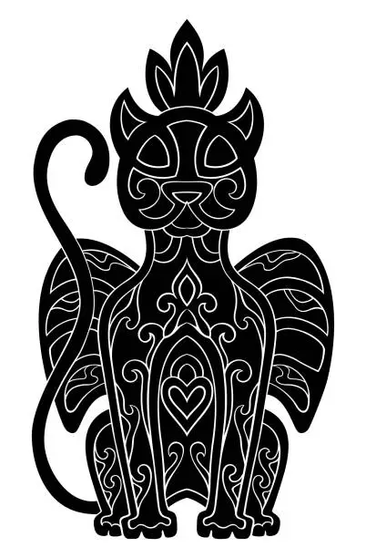 Vector illustration of Ornamental black cat.