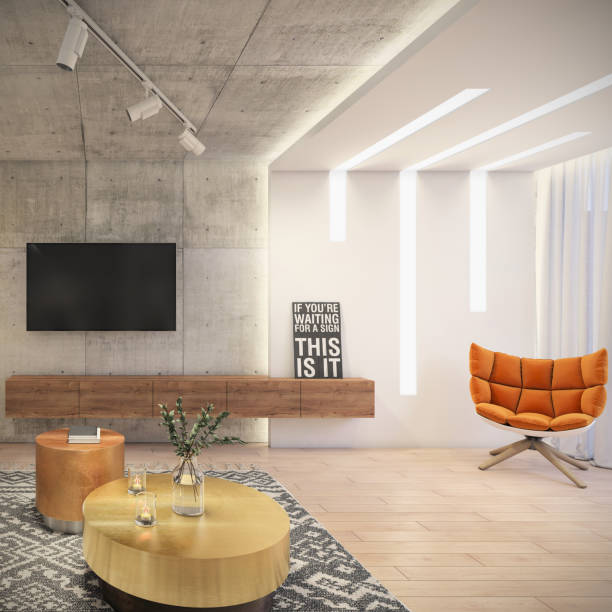 istock Modern living room with large TV on the wall 1096099846