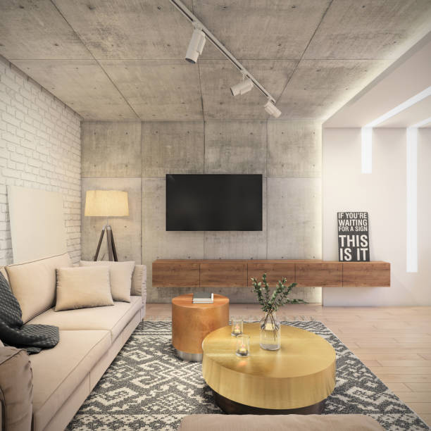istock Modern living room with large TV on the wall 1096099890