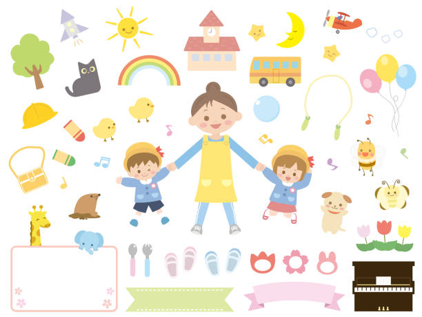 ilustraciones, imágenes clip art, dibujos animados e iconos de stock de jardín de infantes infancia4 - dog school illustrations