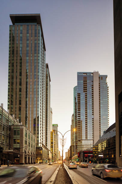 istock Downtown Montreal Winter scene at sunset with light traffic 1096105502