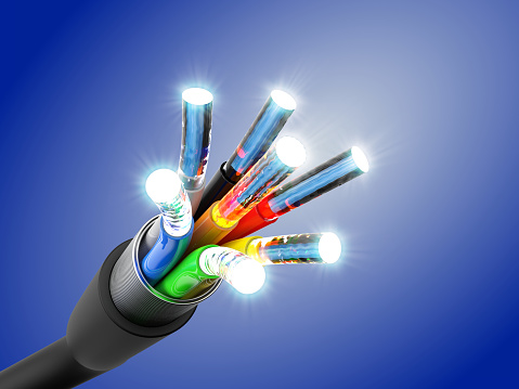 Optic fiber cable connection, 3D rendering