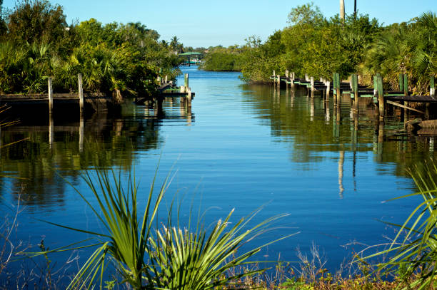 南西フロリダの運河の美しい景色 - bonita springs ストックフォトと画像