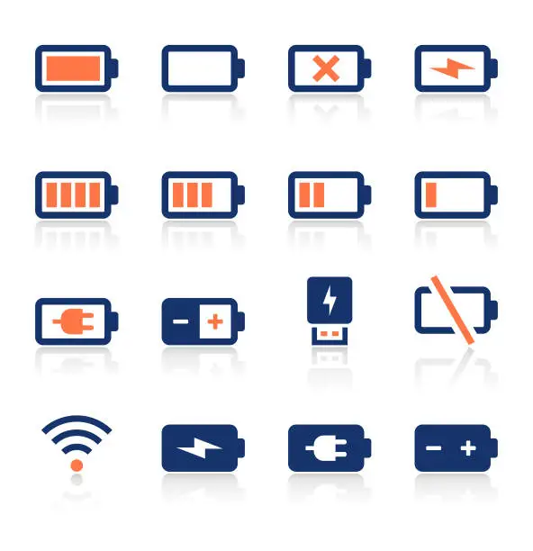 Vector illustration of Battery and Power Two Color Icons Set