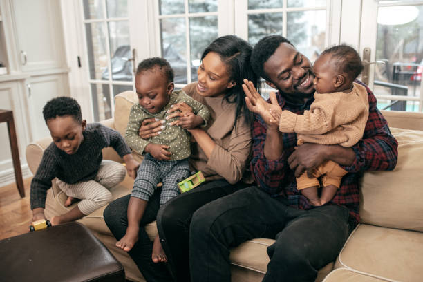 istock Family with three children at home 1096129426