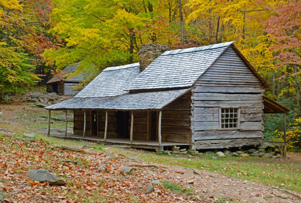 istock Old log home in the Smoky Mountains in fall colors. 1096132446