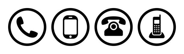 ilustraciones, imágenes clip art, dibujos animados e iconos de stock de colección de iconos de teléfono. distintivo de llamada. vector de - phone