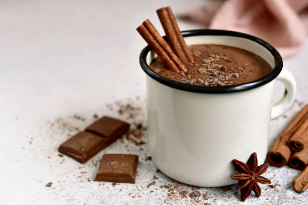 istock Homemade hot chocolate in a white enamel mug 1096169020