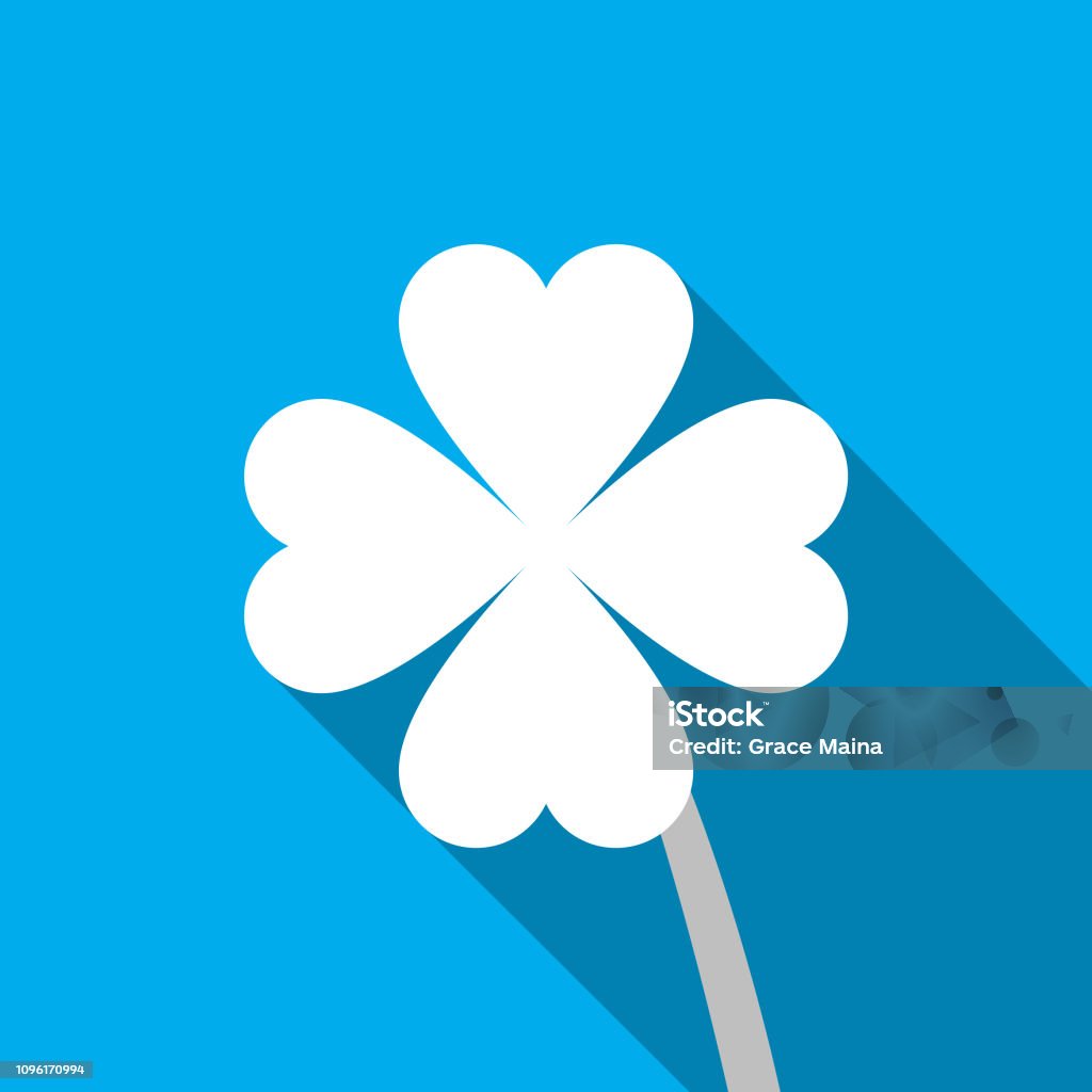 Four Leaf Clover On Blue Background With Long Shadow Design Four leaf clover or shamrock on blue background with a long shadow vector illustration Blue Background stock vector