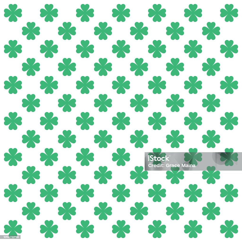 Four Leaf Clover Repeating Pattern On White Background Four leaf clover or shamrock on white background vector illustration Four Leaf Clover stock vector