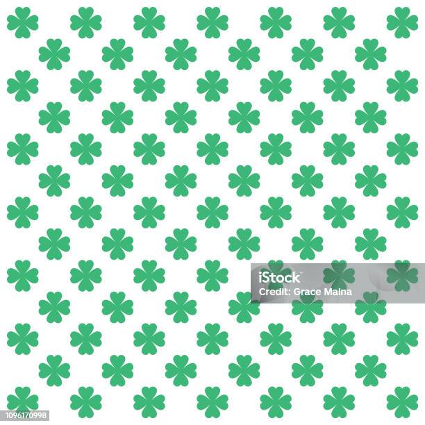 Four Leaf Clover Repeating Pattern On White Background Stock Illustration - Download Image Now