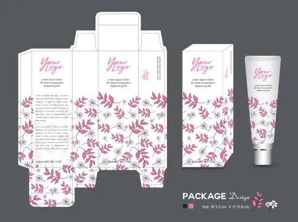 Vector illustration of Beauty Packaging template, 3d Box cosmetics, product design, Package tag, healthy products, Cream layout, Fresh ecological, nature box, Body care, spa, lotion, shampoo, Realistic bottle mock up